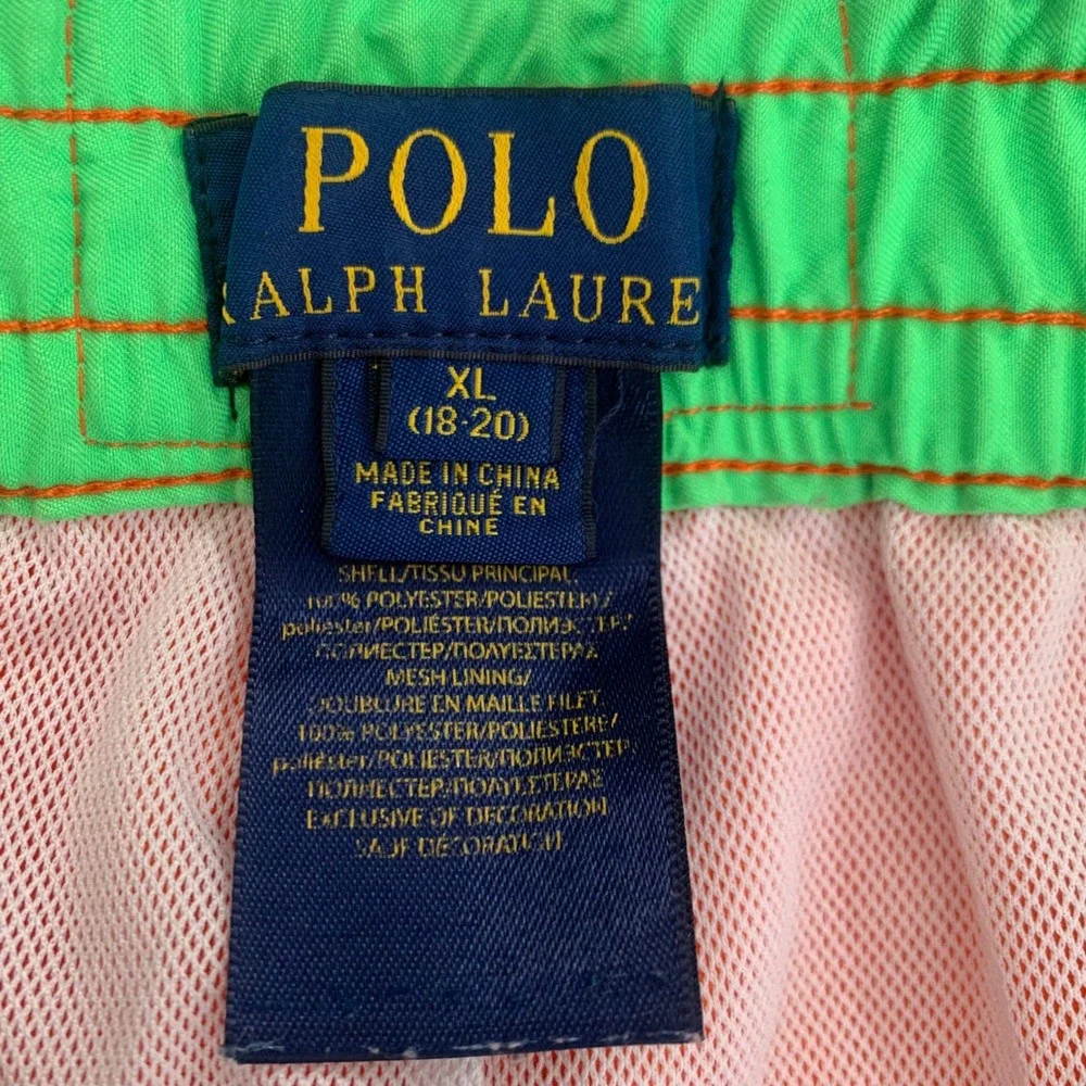 Polo Ralph Lauren Swim Trunks Boys XL 18-20 Orange Green‎ Big Pony Logo Lined